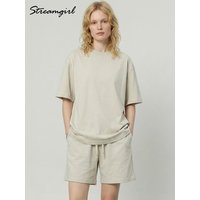 Off-white Shorts Sets Outfits Summer Women's Suits Shorts And T Shirts Oversized Cotton Two Piece Outfits Woman T Shirts Set