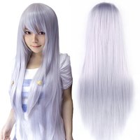 Synthetic Hair Sliver Grey Straight Long Wig for Anime Cosplay Halloween Costume Party Hair Sesshōmaru Gray Wig with Bangs