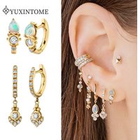 925 Sterling Silver Ear Needle White Crystal Hoop Earrings For Women vintage Piercing Pendientes Earrings Jewelry Accessories