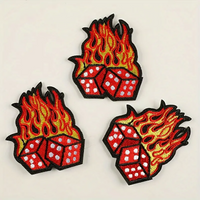 3pcs Flame & Dice Pattern Iron On Embroidered Patch, For Boys Girls Clothing T-shirt Pillow Bag DIY Supplies