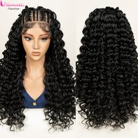 Synthetic Half Cornrow Braided Curly Hair Wig Transparent 13x6 Lace Frontal Deep Wave Hair Wig with Baby Hair for Black Women
