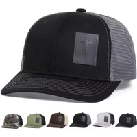 Unisex Cross Black Leather Label Baseball Net Caps Spring Summer Outdoor Adjustable Casual Hats Dad Hat Sunscreen Hat