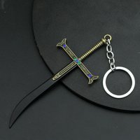 Anime Hawk Eyes Mihawk Keychain Strongest Swordsman Black Blade Yoru Cross Key Chain for Men Car Men Jewelry Gifts Accessories