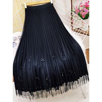 High Waist A-Line Midi Skirt with Beads And Lace for Women Spring New Style Slimming Pleated Skirts Daily Wear Office Friendly