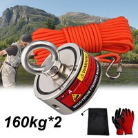 Two Sided Search Magnet 160KG*2 Strong Neodymium Magnetic Salvage Fishing Magnet Rope