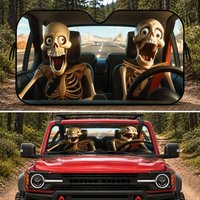 Funny Skeleton Sun Visor Aluminum Foil Windshield Sunshade with Reflective UV Block Heat Insulation Foldable Universal Fit