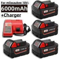 Milwaukee M18 Elektrowerkzeug-Akku 18V 6000mAh Eingebautes 18650 Ladegerät mit Erweiterter Kapazität für XR-Werkzeuge
