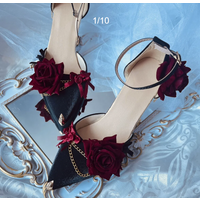 Black Red Gothic Lolita Shoe Wedding Lolita High Heels For Ladies Rose pointed toe dress shoes for womenluxury shoes sss grade