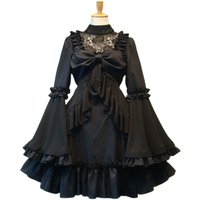 Gothic Lolita OP Dress, One Piece Dresses, Long Sleeve, Black, White, Ruffles,