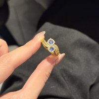 Fashion inlay diamonds double-sided blue gemstone ring adjustable exquisite and high-end rings for women banquet jewelry gift
