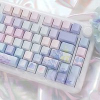 130 Key Cute Endless Summer Theme Keycap Cherry Profile PBT Customized Side Engraved Key Cap for Mechanical Keyborad Accessories