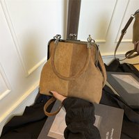 Large Capacity Retro Frosted Handbag Kiss Lock PU Leather Crossbody Bag Clip Closure Short Handle Clutch Shoulder Bag Shopping
