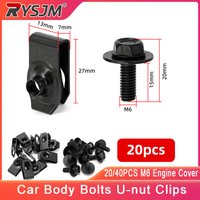 20/40PCS Car Body Bolts U-nut Clips Fastener Metal Bolts Screw Bumper Fender Retainer Fastener Rivet Clips M6 Engine Cover