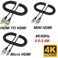 4K@60HZ 0.5-2.4M Compatible HDMI TO HDMI/MINI HDMI/ Micro HDMI/Coiled Extension Flexible Spiral Cable Male to Male Plug Cable