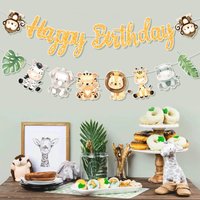 Animal Banner Jungle Safari Happy Birthday Party Decorations Wild One Birthday Decor Hangning Garland Party Supplies