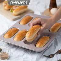 CHEFMADE 8-Cup Oval Long Hot Dog Bread Mold Non-stick Baking Tray Oven Bakeware for Home Kitchen