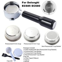 51mm Coffee Bottomless Portafilter For Delonghi EC680 EC685 Pressurized Filter Basket Espresso Machine Handle Cafe Accessories