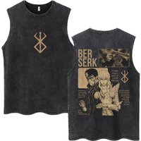 Washed Anime Guts Berserk Guts Tank Tops Swordsman Gatsu Vintage Manga Sleeveless T-Shirt Oversized Cotton Men Women Vests Gifts
