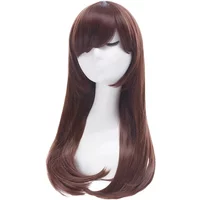 QQXCAIW Game ROLECOS OW D.VA Cosplay Wig Over Game Watch Cosplay Hana Song DVA Wig Long Brown Women Synthetic Hair Wigs