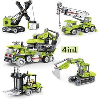 4 in 1 Engineering Lift Trucks Excavator Crane City Construction Vehicle Car Model Building Blocks Bricks Children's Toys Gift