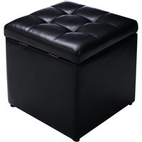 Linen Fabric Faux Leather Ottoman, Pouffe Storage Toy Box with Hinge Top Padded Foot Stool, Cube Bench Seater for Living Room,