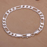 Fine 925 Sterling Silver bracelets 8mm Women Men chain wedding fashion top quality Silver Jewelry Figaro Bracelet 20cm