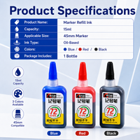 45mm Marker Refill Ink 15ml Oil Based Marker Ink Blue Red Black Cap Off Up to 72 Hours
