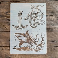 A4 29 *21cm DIY Stencils Wall Painting Scrapbook Coloring Embossing Album Decorative Paper Card Template, Ocean Shark Octopus