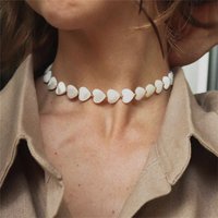 Fashionable Simple Single-Layer Shell Heart Patchwork Neck Chain Necklace With Decorative Women's Imitation Pearl Beaded