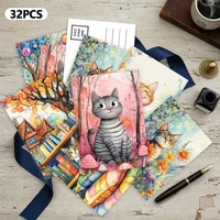 32pcs,Healing Watercolor Cats,Postcards,Decorations/Greeting Cards/Postcards, High-Definition Printing, Collectible and Mailable
