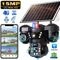 V380 Three Lens Three Screens 15MP 4G Solar Camera Outdoor WiFi 10X Digital Zoom Waterproof Auto Tracking Security CCTV Cameras