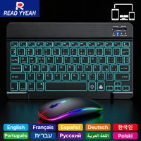 Wireless Bluetooth Keyboard Mouse Set 7-Color Backlight Multi-language Portable Rechargeable Keyboard for iPad Android Windows