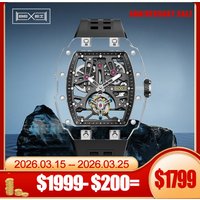 BEXEI Luxury K9 Crystal Tourbillon Man Watch Manual Skeleton Mechanical Flying Tourbillon Movement Men's Wristwatch Vintage 9127