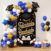1Pcs Black Gold Congrats Grad Arch Backdrop Cover Bachelor's Cap Hat Graduation Diploma Prom Party Decor Graduate Background