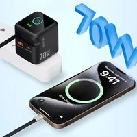TFT Touch Screen Digital Display AI GaN 70W Retractable Charging Cable Portable Power Adapter For Phone/Tablet