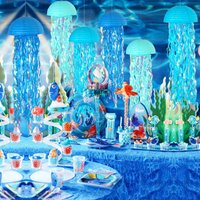 3pcJellyfish paper lantern - gradient blue underwater party decoration, mermaid themed birthday and beach baby party supplies