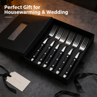Food-grade stainless steel dinner fork set with black rivet handles. Suitable for home use, restaurant settings, and daily meals