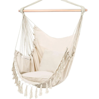 Macrame Hanging Chair with 2 Pillows | 500lb Capacity Cotton Rope Swing | Pocket Design Indoor/Outdoor Use