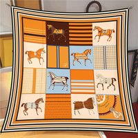 90cm Twill Silk Scarf Shawl Luxury Checkered Horse Print Square Scarves Women Hijabs Bandana Foulard Head Neckerchief