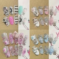 Retro Y2K Dot Flower Vine Diamond Star Nail Patch Glitter Line Musical Note Cute Rabbit Bowknot Fake Nail Birthday Gift Stickers