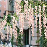 24pcs Blush Pink Artificial Wisteria Garland – Silk Hanging Flower Vines, Rattan Floral Strings for Wedding Arch Decor, Party Wa