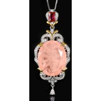 Vintage Large Oval Gemstone Pendant Necklace for Women Pink Blue Rose Quartz Statement Necklace Retro Fashion Jewelry Gift