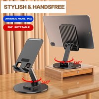 Universal 360° Rotating Phone Stand On Desk Multi-Angle Non-Slip Metal Base Foldable Desktop Holder For iPhone Xiaomi Samsung