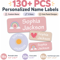 140Pcs Personalized Name Labels Waterproof Custom Stickers 8 Styles for Kids Bottle Lunch Box Clothes Backpack