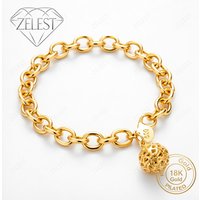 925 Sterling Silver 18K Gold Plated 8-inch Delicate Openwork Spherical Bracelet for Women, Fashionable Party Jewelry