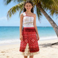 Adult Girl Beach Style One-shoulder Summer Dress Vaiana Ocean Adventure Moana Cosplay Women Tassel Princess Dress Carnival Dress