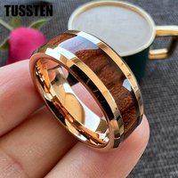 Dropshipping TUSSTEN 8MM Tungsten Koa Wood Ring Men Women Wedding Band Beveled Polished Edges High Quality Comfort Fit