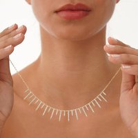 Gold Color Fashion Women Jewelry Long Short Paved CZ Spike Bar Link Chain Rock Punk Fashion Women Collar Necklace