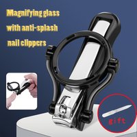 Stainless Steel Anti Splash Nail Clipper with Magnifier, Large Lens Toenail Cutter for Seniors
