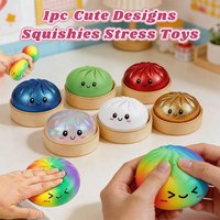 Colorful Rainbow Mystery Dumpling Squishies Kawaii Steamed Bun Squishy Toy with Steamer Slow Rebound Stress Relief Squeeze Toys